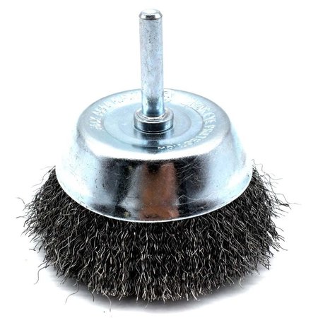 SUPERIOR STEEL 3" Wire Cup Brush 1/4" Shank - Coarse Crimped Wire 4500 RPM S1843